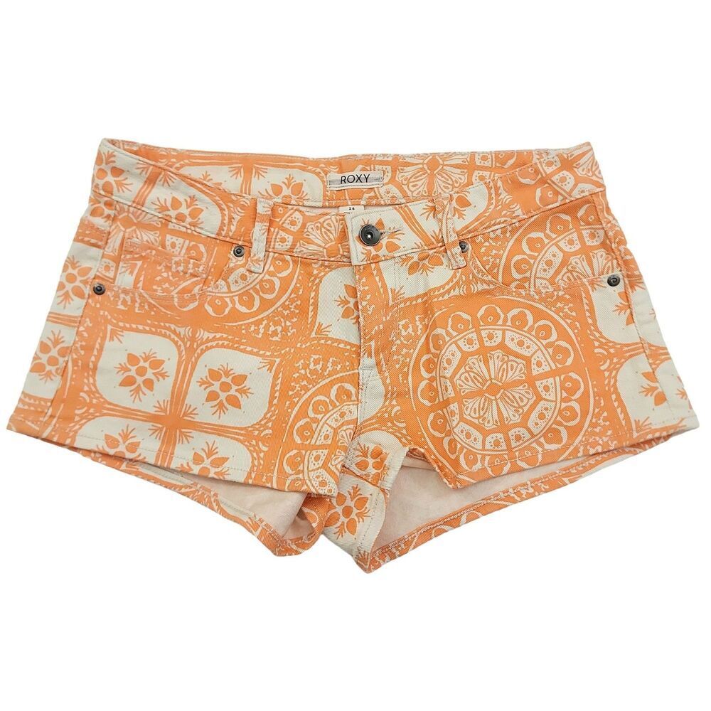Roxy Jean Shorts Womens 28 Orange Cotton Blend Casual Beach Coastal Travel